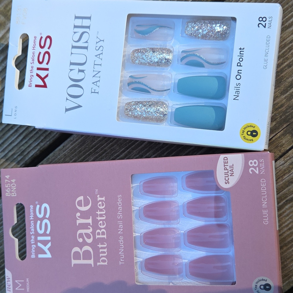 Kiss Bare but Better and Voguish Fantasy Nail Set -Long And Medium Includes Glue